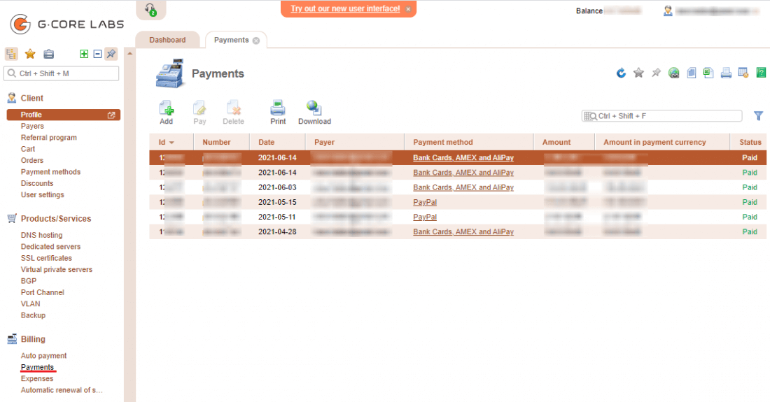 Wie Gcore Hosting zu verwalten ist: Das Dashboard im Überblick