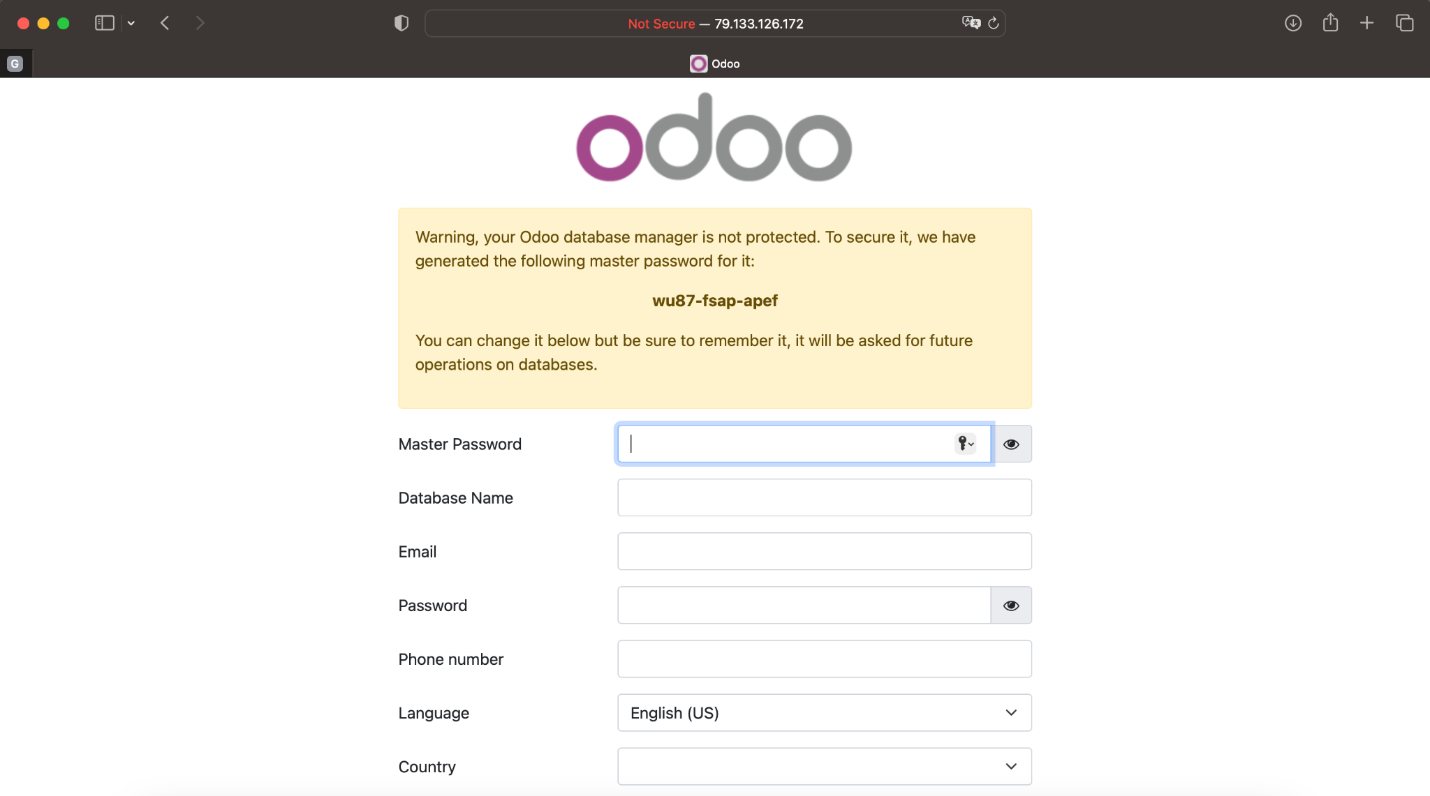 Screenshot of the Odoo home page