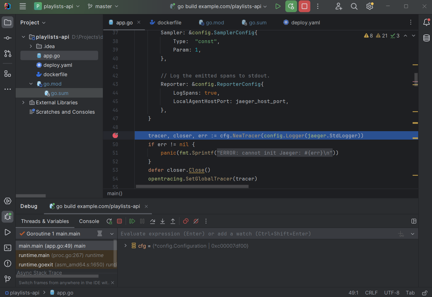 With IntelliJ’s support for debugging, you can set breakpoints in the code to see how the service works while it’s running