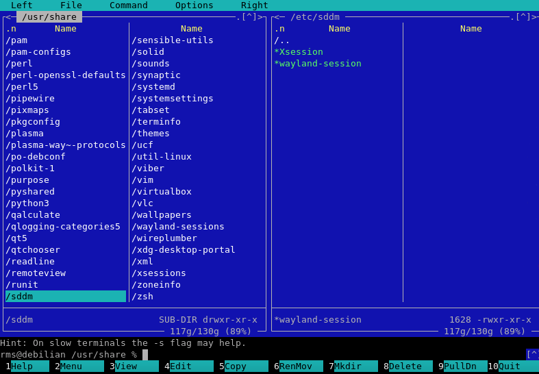 Snapshot of Midnight Commander Termninal.