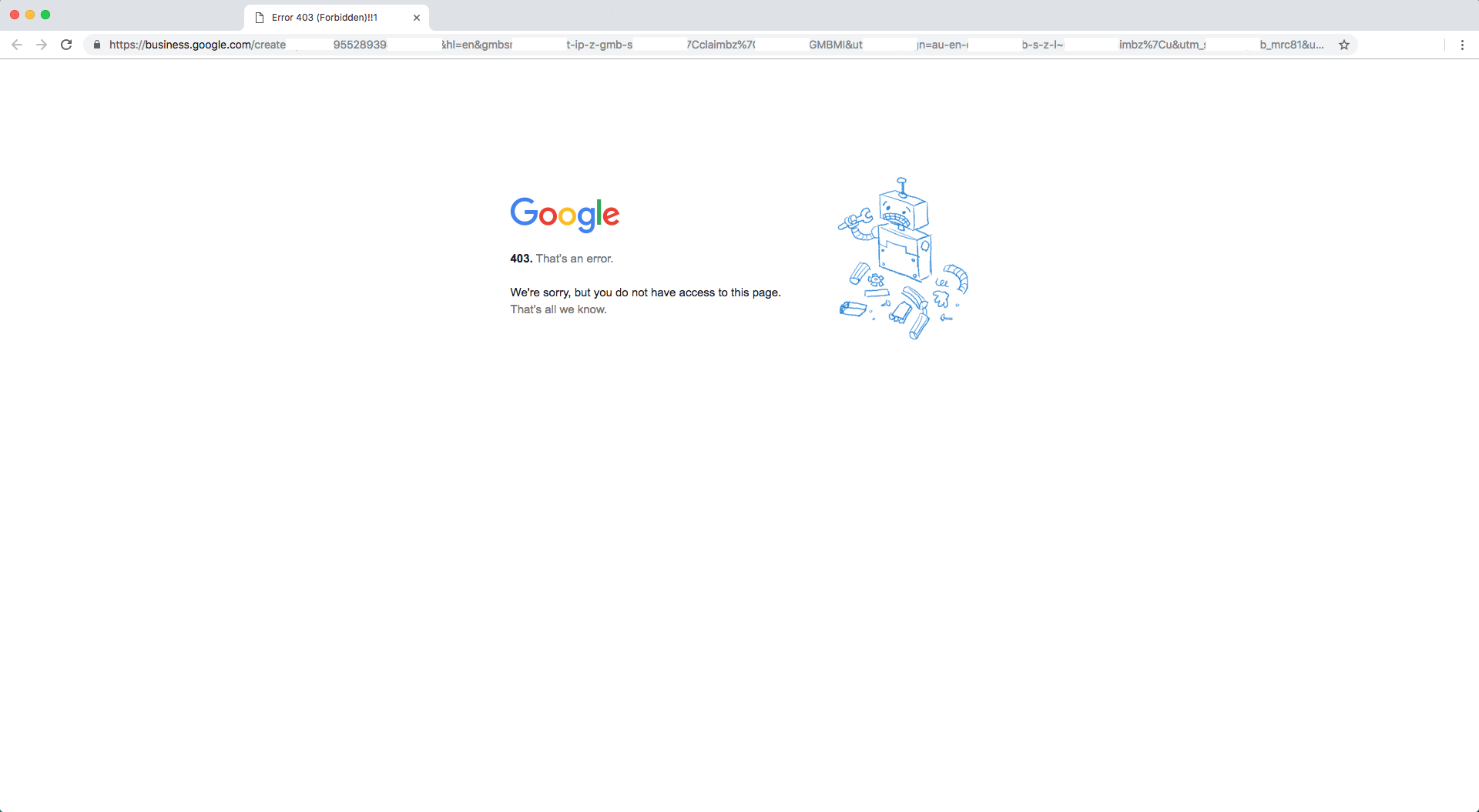 The 403 Forbidden error message as presented by Google
