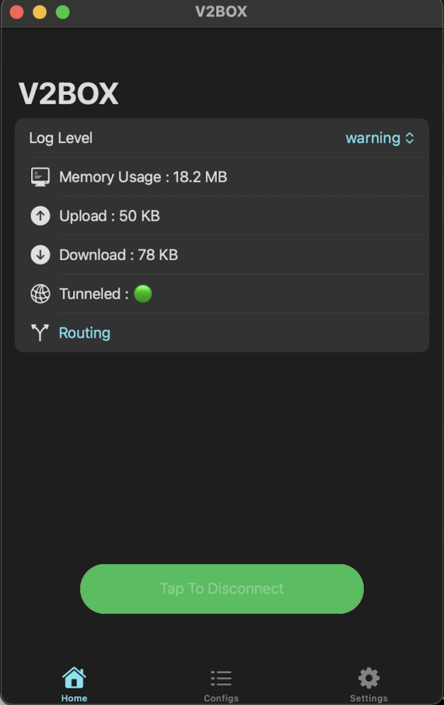 Screen confirming successful connection establishment in V2Ray client