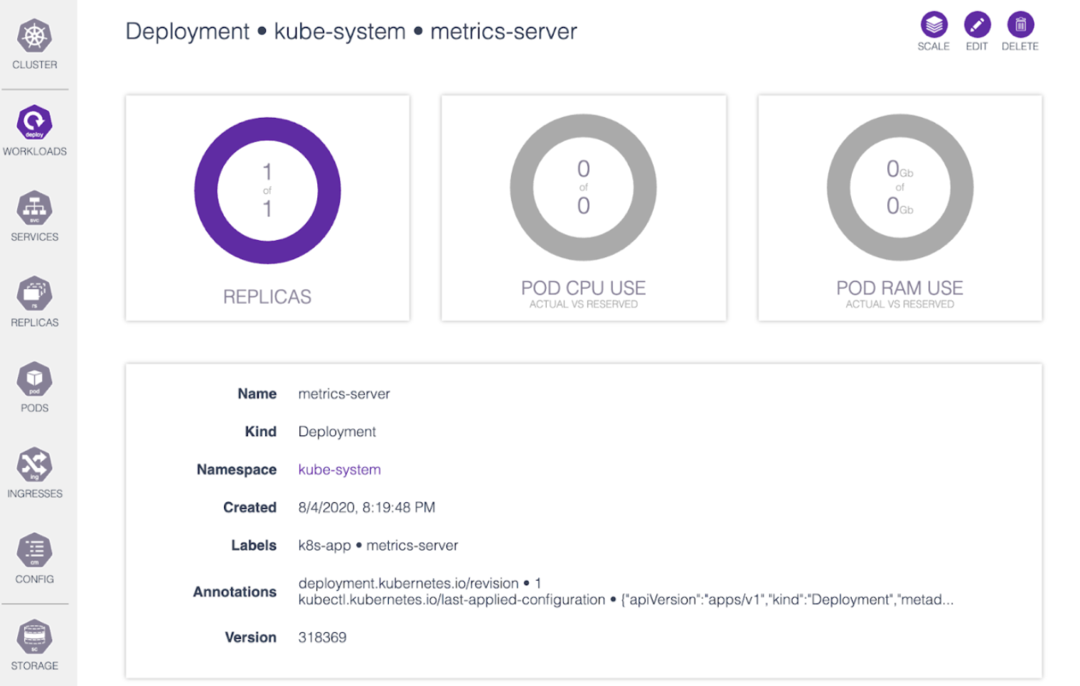 Skooner user interface with a deployment general overview