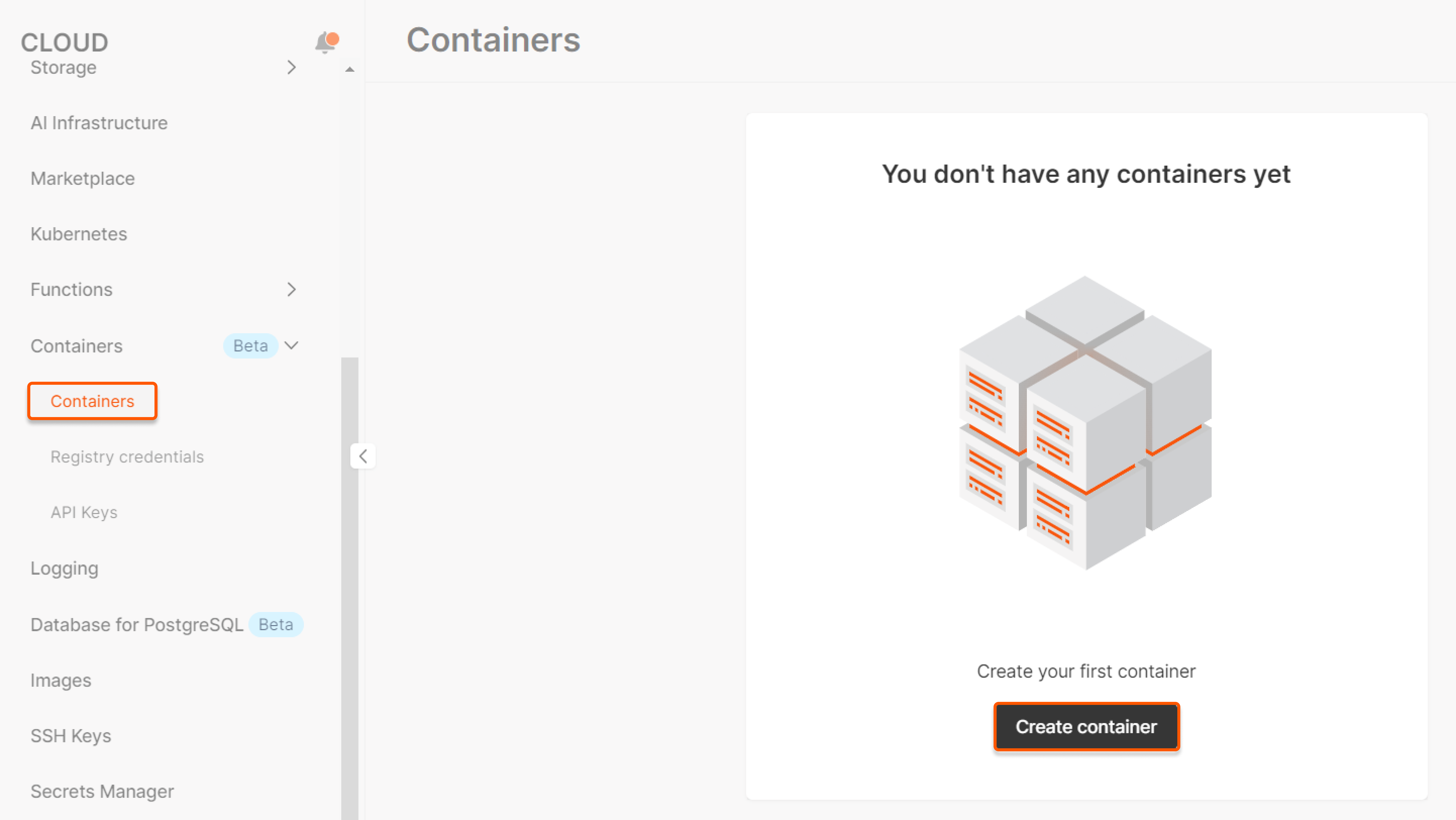 Create a new container for the first time