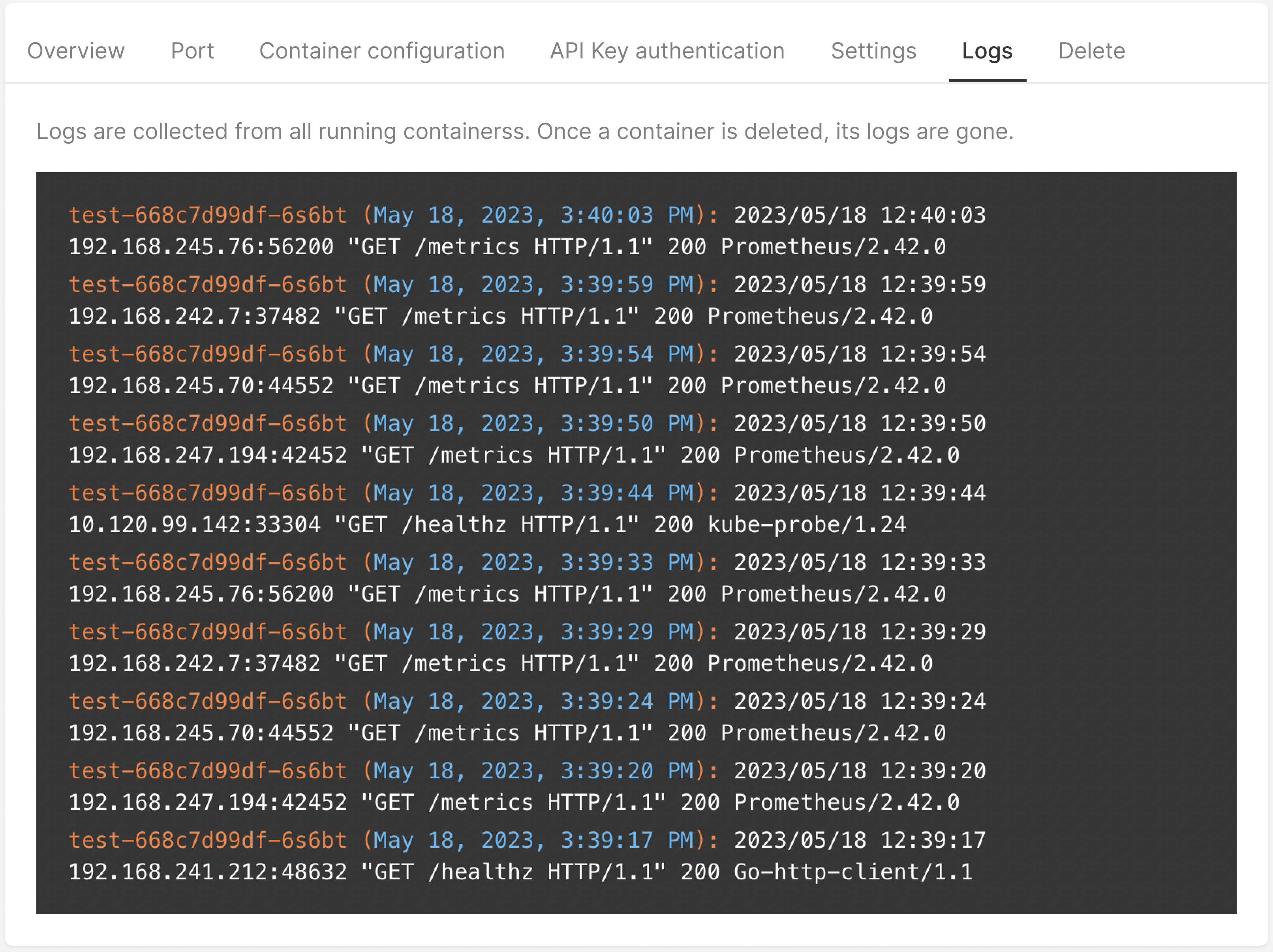 Example of the logs