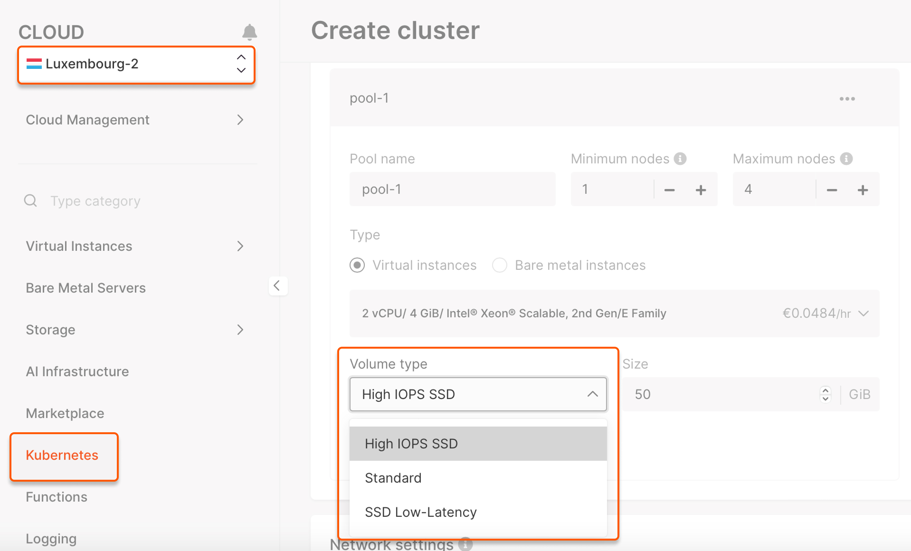 Create new cluster