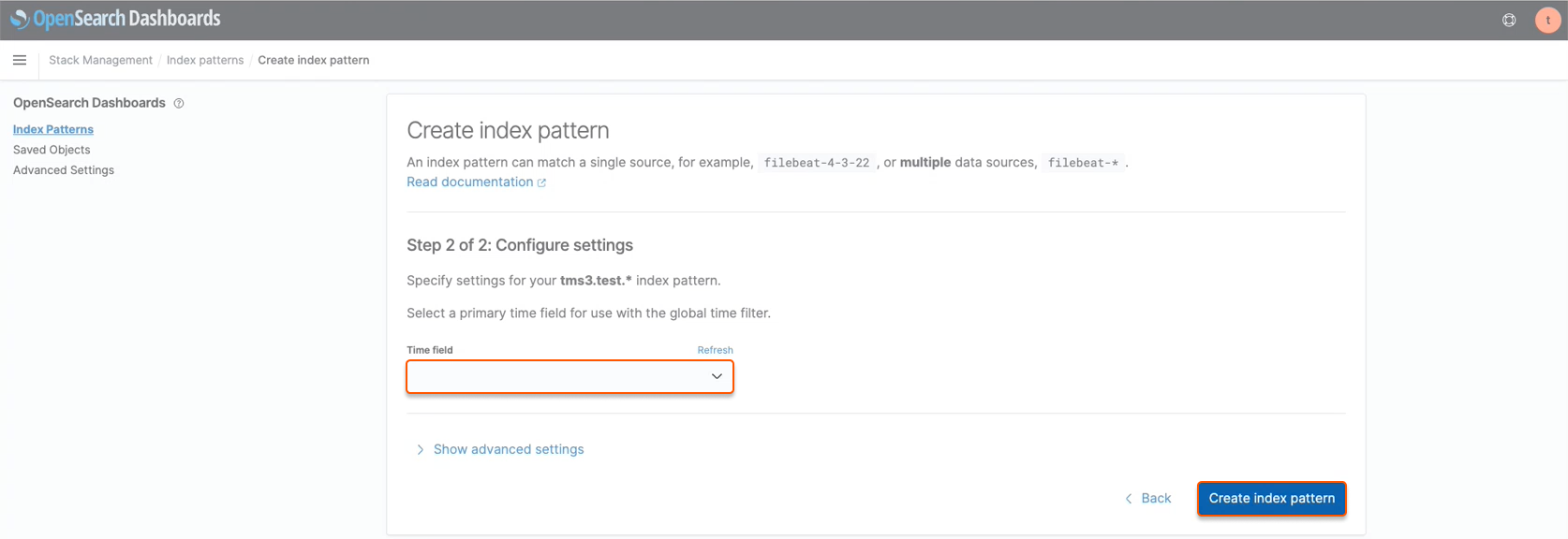 Create an index pattern