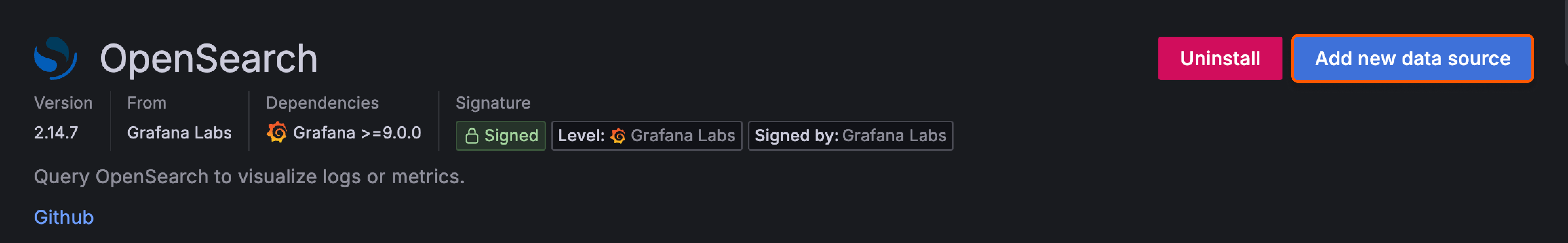 OpenSearch plugin overview in Grafana