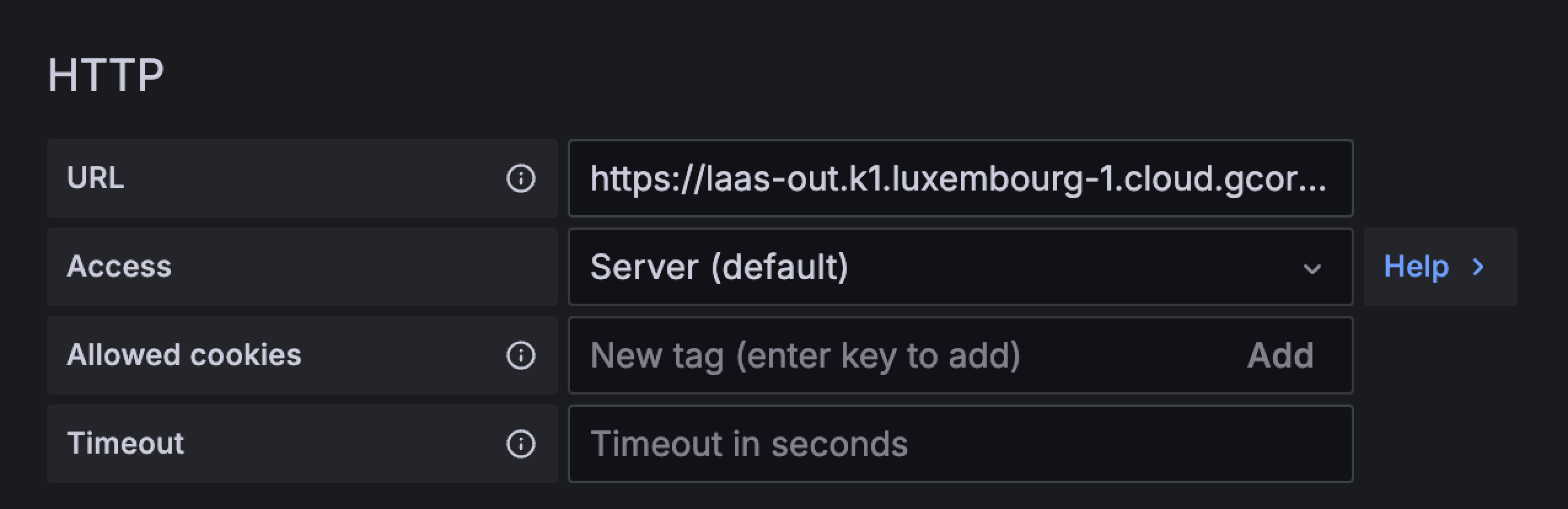 HTTP settings of the OpenSearch plugin in Grafana