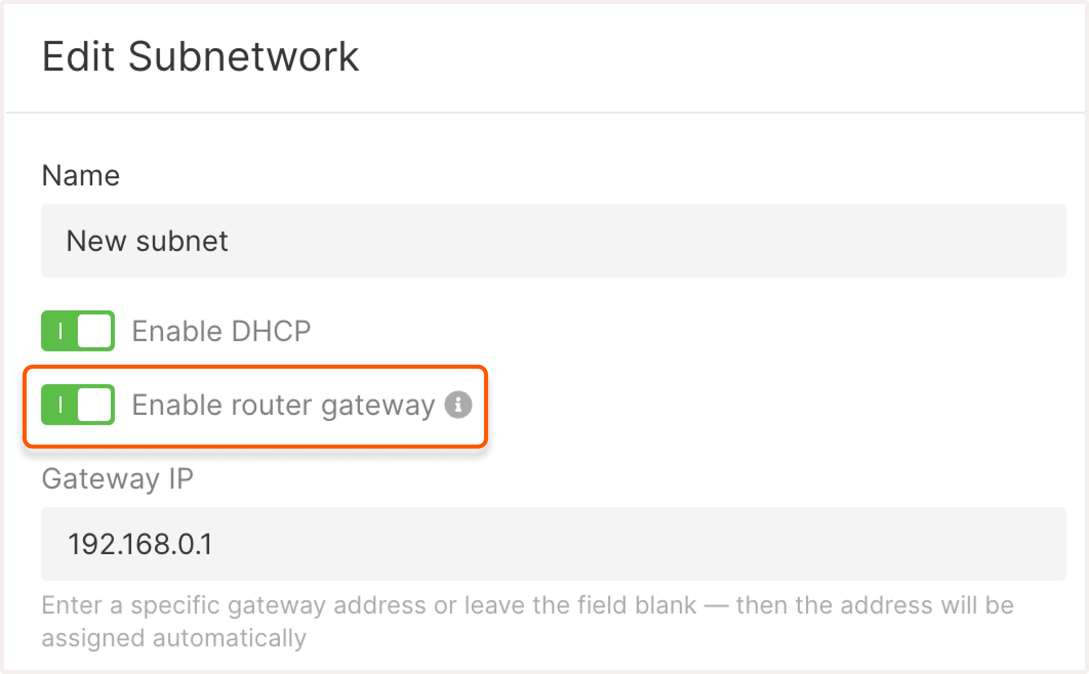 Edit subnetwork dialog