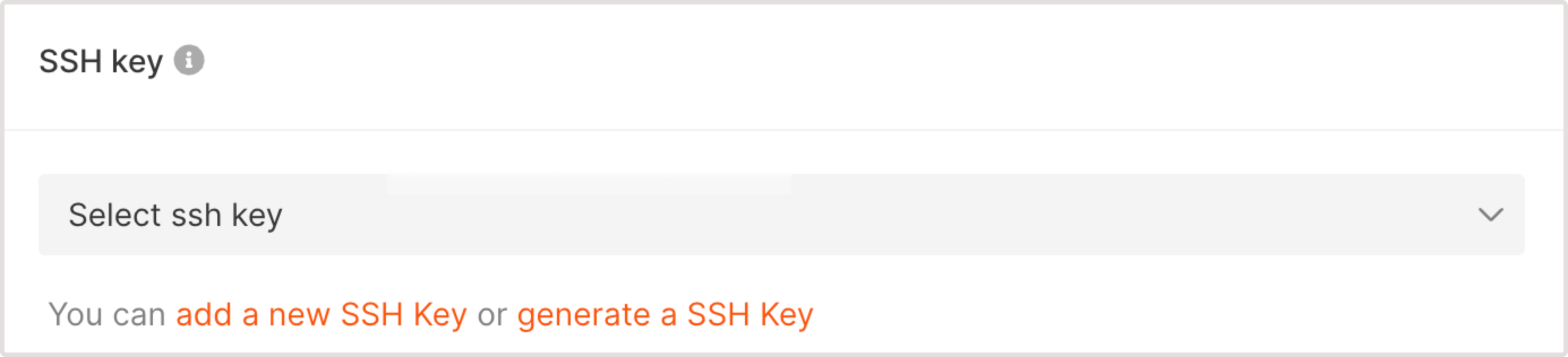 SSH keys section with three options: select, generate, or add a new SSH key