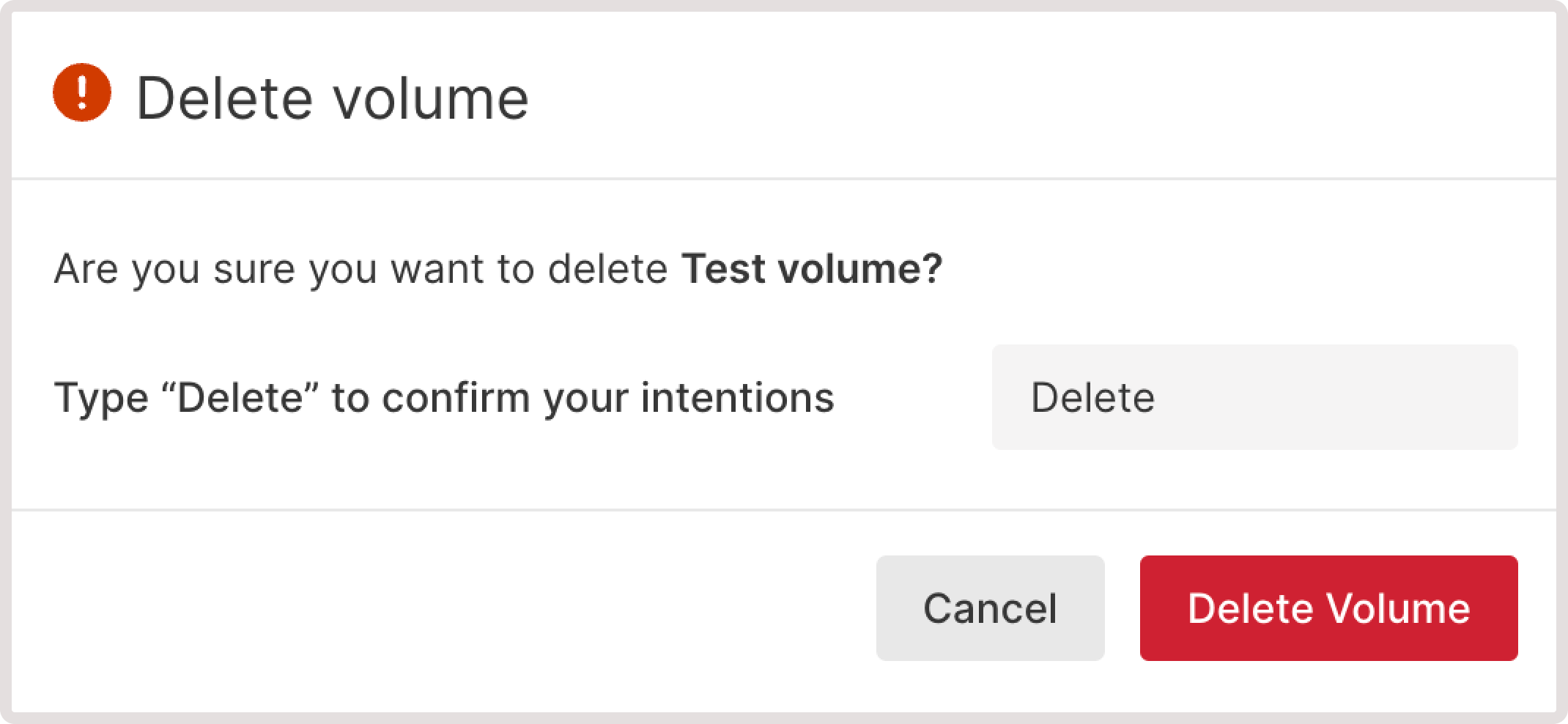 Dialog asking to confirm volume deletion