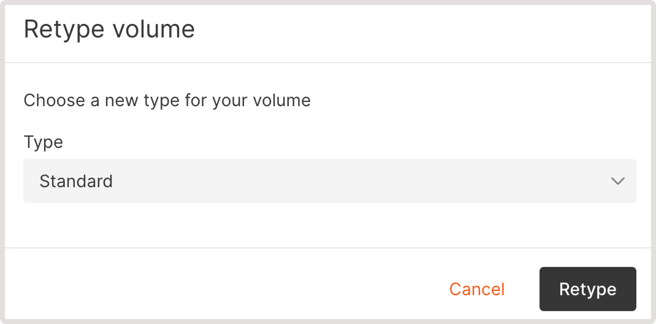 Dialog asking to select a new volume type