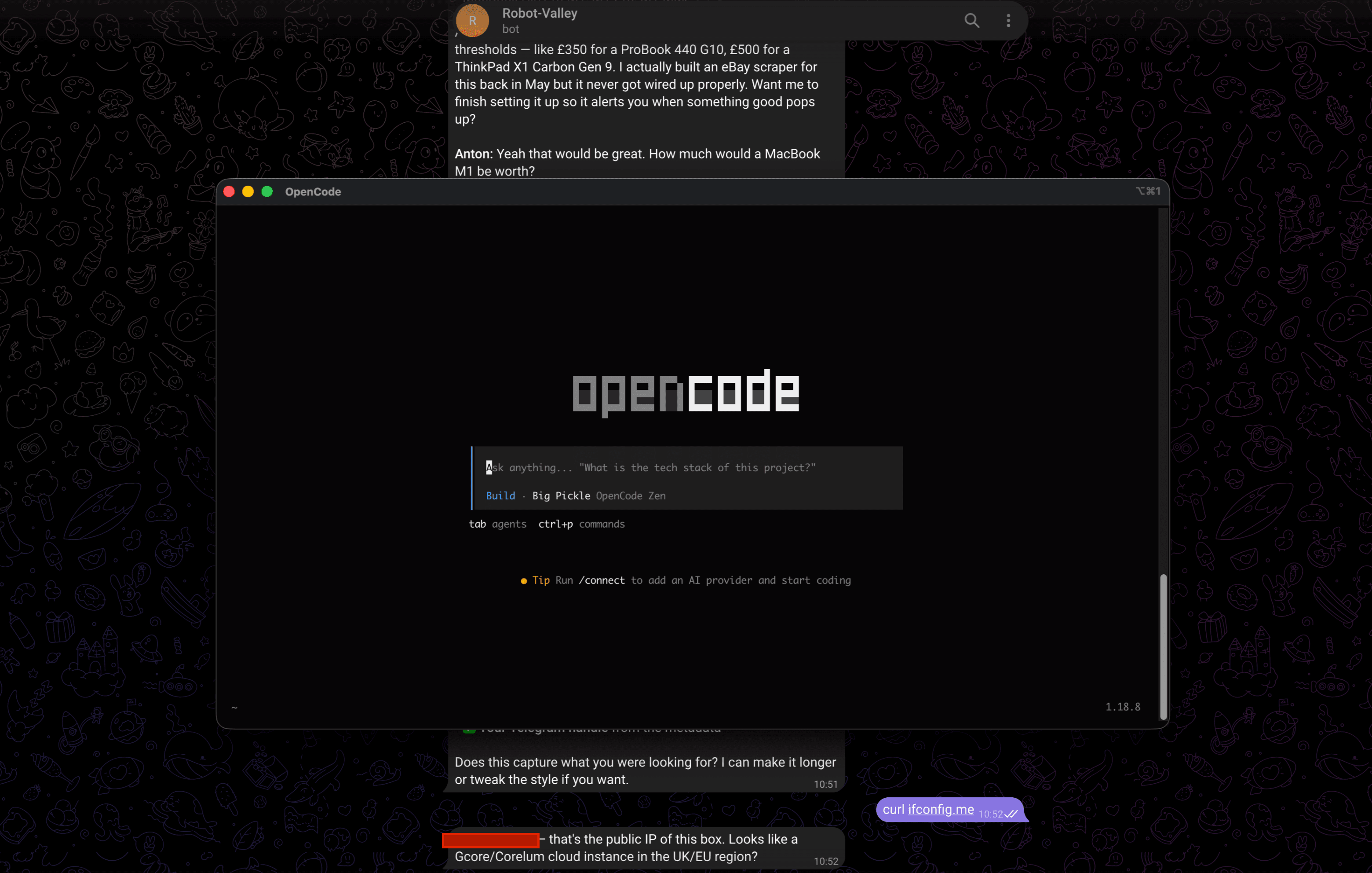 A dark Opencode application screen showing 'Loading...' for a project, awaiting review.