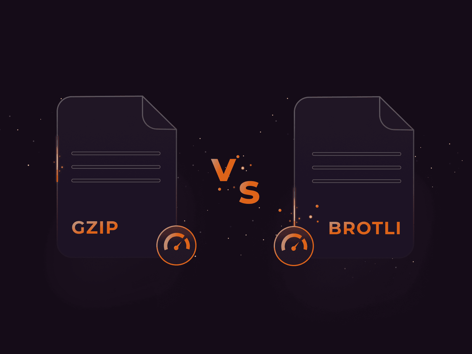 Visual comparison between GZIP and Brotli compression algorithms with document icons and speed indicators.